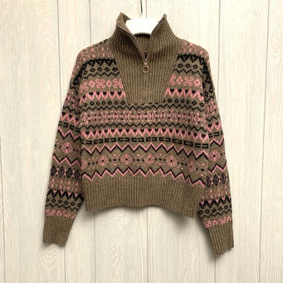 Vero Moda Brown Pink Zip Pullover Zip Sweater Small NWT - Picture 3 of 9